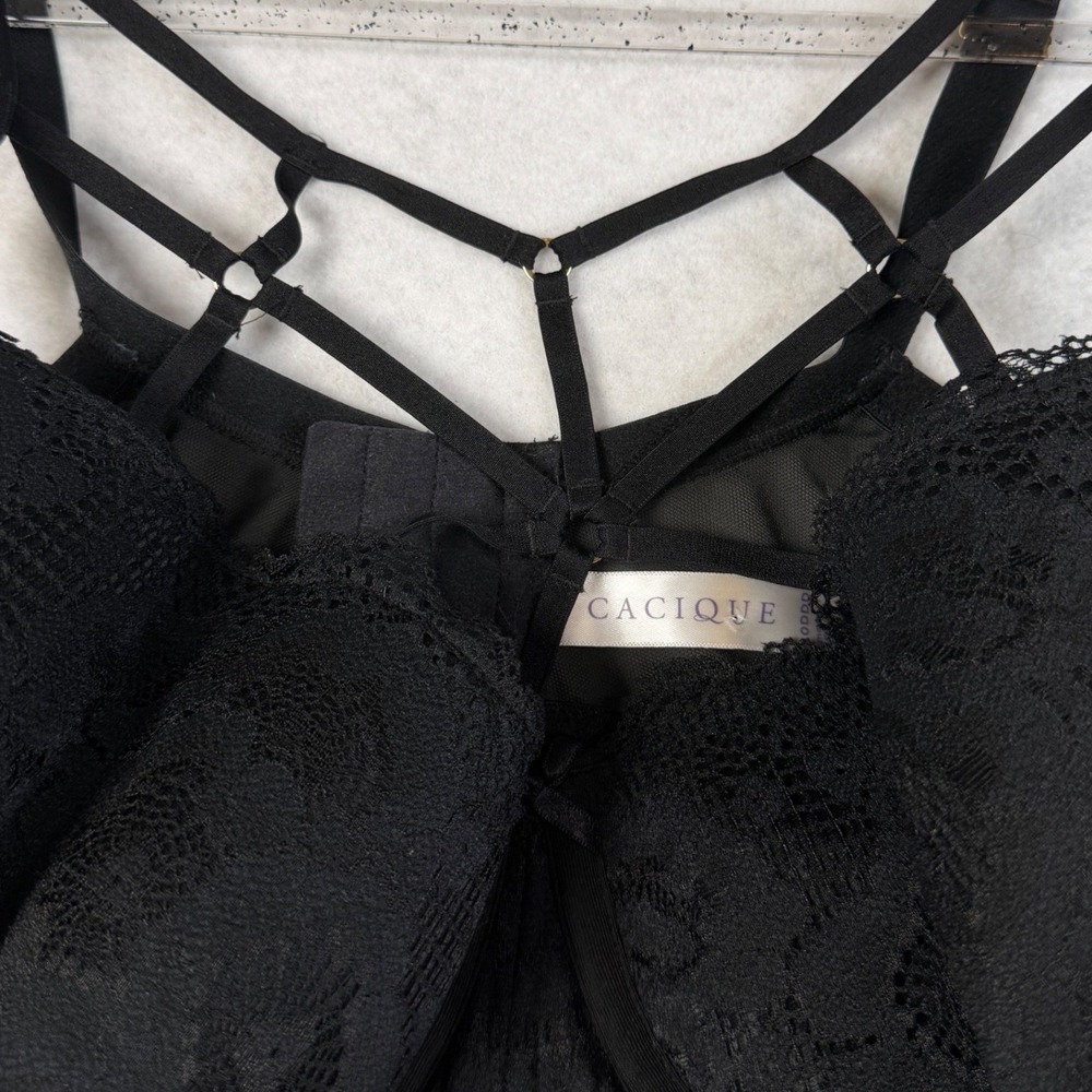 Cacique Black Lace Cage Strap Lightly Lined Balconette Bra 40DDD 610635, 1 Flaw - Picture 16 of 16
